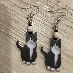 Adorable Black and White Cat Earrings